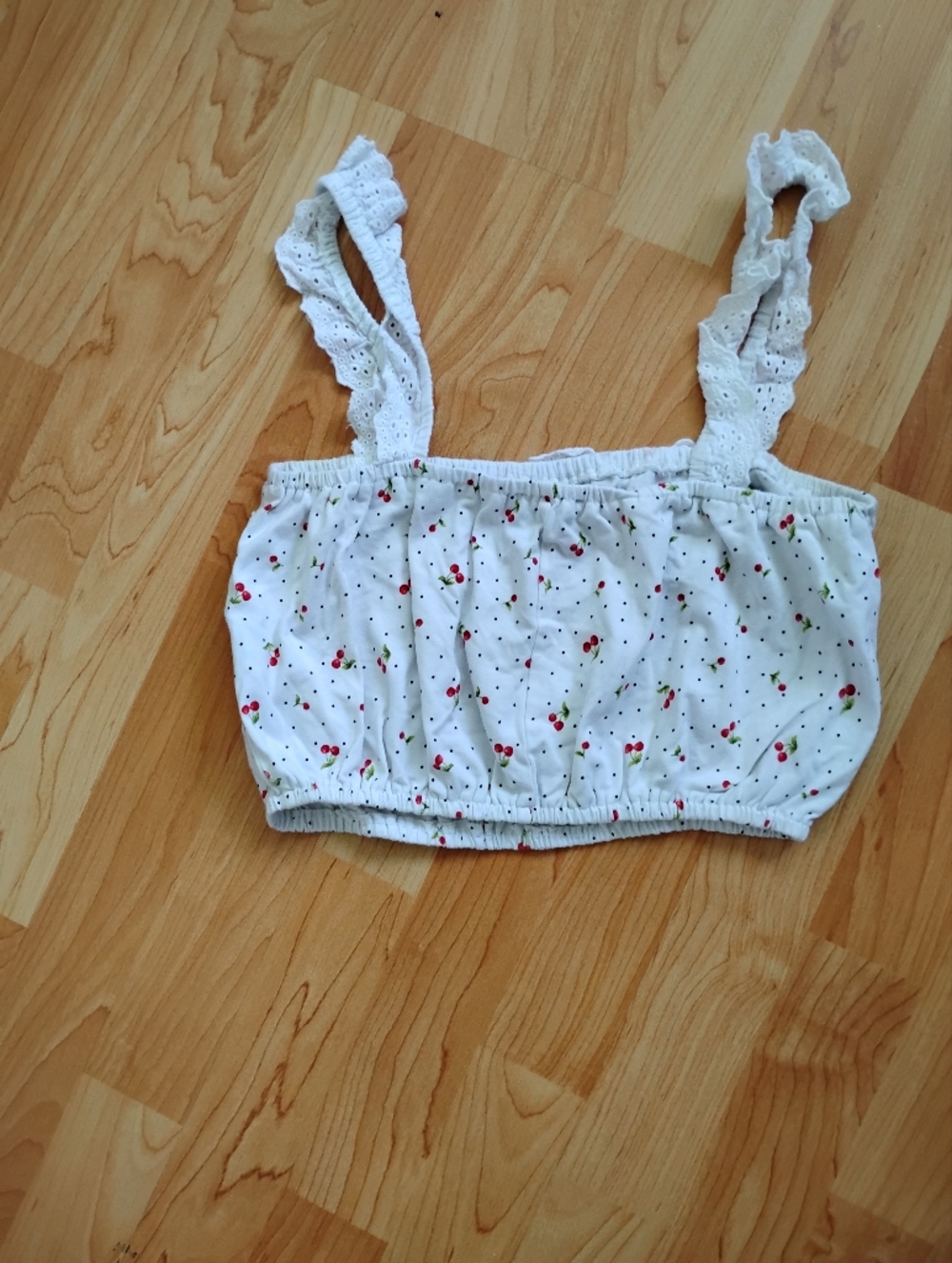 Forever 21 White Eyelet Cherry Crop Top